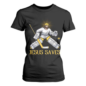 Jesus Saves T Shirt For Women Funny Christian Ice Hockey Goalie Gift TS12 Black Print Your Wear