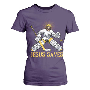 Jesus Saves T Shirt For Women Funny Christian Ice Hockey Goalie Gift TS12 Purple Print Your Wear
