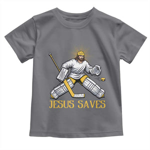 Jesus Saves Toddler T Shirt Funny Christian Ice Hockey Goalie Gift TS12 Charcoal Print Your Wear
