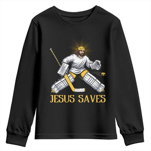 Jesus Saves Youth Sweatshirt Funny Christian Ice Hockey Goalie Gift TS12 Black Print Your Wear