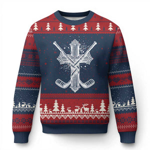 Faith Family Hockey Cross Ugly Christmas Sweater Religious Ice Hockey Lover Gift TS12 Navy Red Print Your Wear