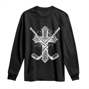 Faith Family Hockey Cross Long Sleeve Shirt Religious Ice Hockey Lover Gift TS12 Black Print Your Wear