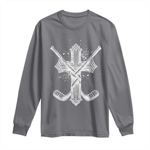 Faith Family Hockey Cross Long Sleeve Shirt Religious Ice Hockey Lover Gift TS12 Charcoal Print Your Wear
