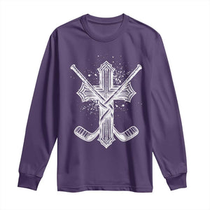 Faith Family Hockey Cross Long Sleeve Shirt Religious Ice Hockey Lover Gift TS12 Purple Print Your Wear