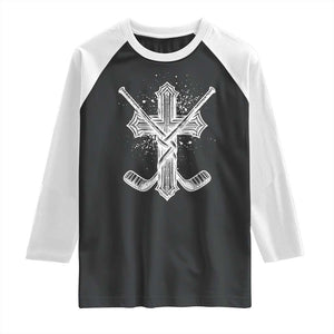 Faith Family Hockey Cross Raglan Shirt Religious Ice Hockey Lover Gift TS12 Black White Print Your Wear