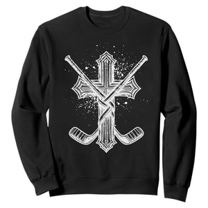 Faith Family Hockey Cross Sweatshirt Religious Ice Hockey Lover Gift TS12 Black Print Your Wear