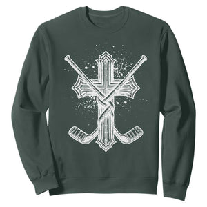 Faith Family Hockey Cross Sweatshirt Religious Ice Hockey Lover Gift TS12 Dark Forest Green Print Your Wear