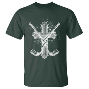 Faith Family Hockey Cross T Shirt Religious Ice Hockey Lover Gift TS12 Dark Forest Green Print Your Wear