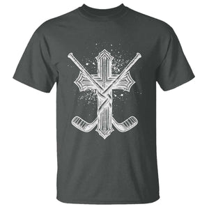 Faith Family Hockey Cross T Shirt Religious Ice Hockey Lover Gift TS12 Dark Heather Print Your Wear