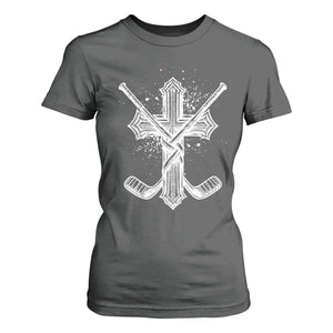 Faith Family Hockey Cross T Shirt For Women Religious Ice Hockey Lover Gift TS12 Dark Heather Print Your Wear
