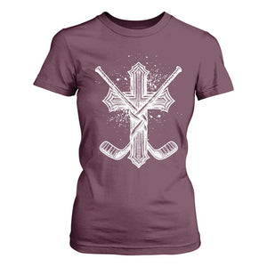 Faith Family Hockey Cross T Shirt For Women Religious Ice Hockey Lover Gift TS12 Maroon Print Your Wear