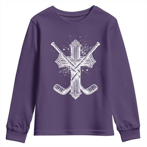 Faith Family Hockey Cross Youth Sweatshirt Religious Ice Hockey Lover Gift TS12 Purple Print Your Wear