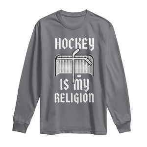 Hockey Is My Religion Long Sleeve Shirt Funny Christian Goalie Gift TS12 Charcoal Print Your Wear