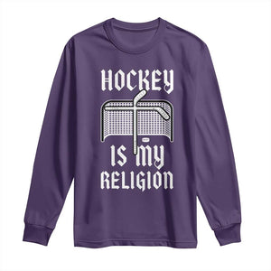 Hockey Is My Religion Long Sleeve Shirt Funny Christian Goalie Gift TS12 Purple Print Your Wear