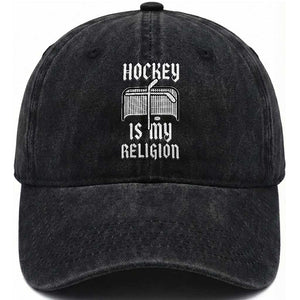 Hockey Is My Religion Washed Cotton Baseball Cap Funny Christian Goalie Gift TS12 Print Your Wear