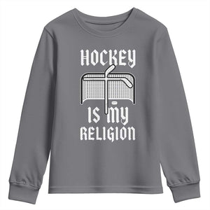 Hockey Is My Religion Youth Sweatshirt Funny Christian Goalie Gift TS12 Charcoal Print Your Wear