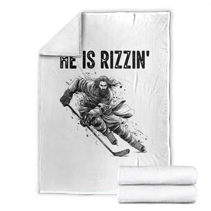 Funny Christian Ice Hockey Lover Gift Throw Blanket He Is Rizzin TS12 White Print Your Wear