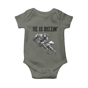 Funny Christian Ice Hockey Lover Gift Baby Onesie He Is Rizzin TS12 Military Green Print Your Wear
