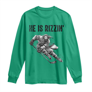 Funny Christian Ice Hockey Lover Gift Long Sleeve Shirt He Is Rizzin TS12 Irish Green Print Your Wear