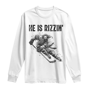 Funny Christian Ice Hockey Lover Gift Long Sleeve Shirt He Is Rizzin TS12 White Print Your Wear