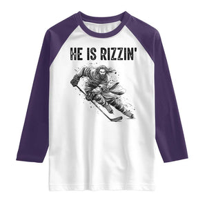 Funny Christian Ice Hockey Lover Gift Raglan Shirt He Is Rizzin TS12 White Purple Print Your Wear