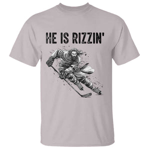 Funny Christian Ice Hockey Lover Gift T Shirt He Is Rizzin TS12 Ice Gray Print Your Wear