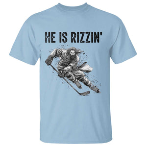 Funny Christian Ice Hockey Lover Gift T Shirt He Is Rizzin TS12 Light Blue Print Your Wear