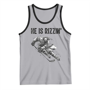 Funny Christian Ice Hockey Lover Gift Tank Top He Is Rizzin TS12 Athletic Heather Black Print Your Wear