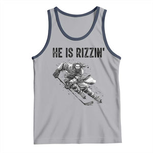 Funny Christian Ice Hockey Lover Gift Tank Top He Is Rizzin TS12 Athletic Heather Navy Print Your Wear
