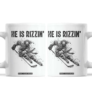 Funny Christian Ice Hockey Lover Gift Coffee Mug He Is Rizzin TS12 White Print Your Wear