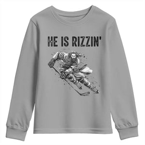 Funny Christian Ice Hockey Lover Gift Youth Sweatshirt He Is Rizzin TS12 Sport Gray Print Your Wear