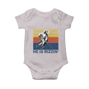 He Is Rizzin Baby Onesie Christian Hockey Retro Funny Gift For Believers TS12 Ice Gray Print Your Wear