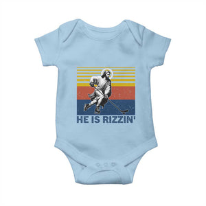 He Is Rizzin Baby Onesie Christian Hockey Retro Funny Gift For Believers TS12 Light Blue Print Your Wear