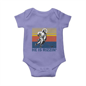 He Is Rizzin Baby Onesie Christian Hockey Retro Funny Gift For Believers TS12 Violet Print Your Wear