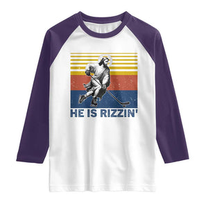 He Is Rizzin Raglan Shirt Christian Hockey Retro Funny Gift For Believers TS12 White Purple Print Your Wear