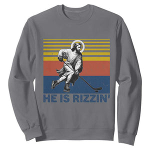 He Is Rizzin Sweatshirt Christian Hockey Retro Funny Gift For Believers TS12 Charcoal Print Your Wear