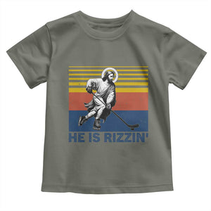 He Is Rizzin Toddler T Shirt Christian Hockey Retro Funny Gift For Believers TS12 Military Green Print Your Wear