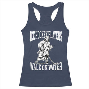 Jesus Ice Hockey Players Walk On Water Racerback Tank Top Funny Christian Gift TS12 Navy Print Your Wear