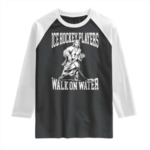 Jesus Ice Hockey Players Walk On Water Raglan Shirt Funny Christian Gift TS12 Black White Print Your Wear