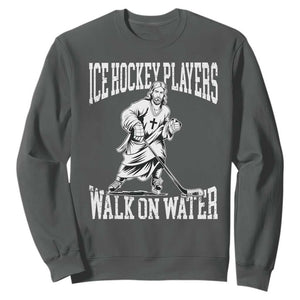 Jesus Ice Hockey Players Walk On Water Sweatshirt Funny Christian Gift TS12 Dark Heather Print Your Wear