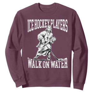 Jesus Ice Hockey Players Walk On Water Sweatshirt Funny Christian Gift TS12 Maroon Print Your Wear