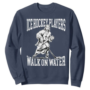 Jesus Ice Hockey Players Walk On Water Sweatshirt Funny Christian Gift TS12 Navy Print Your Wear
