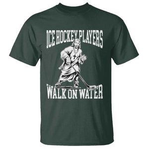 Jesus Ice Hockey Players Walk On Water T Shirt Funny Christian Gift TS12 Dark Forest Green Print Your Wear
