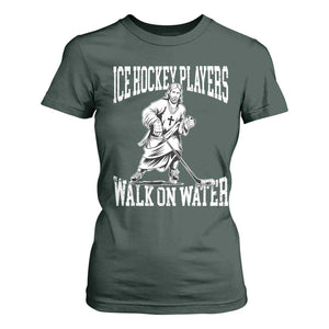 Jesus Ice Hockey Players Walk On Water T Shirt For Women Funny Christian Gift TS12 Dark Forest Green Print Your Wear