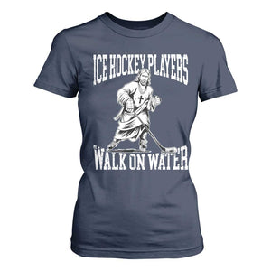 Jesus Ice Hockey Players Walk On Water T Shirt For Women Funny Christian Gift TS12 Navy Print Your Wear