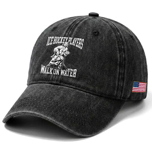 Jesus Ice Hockey Players Walk On Water Washed Cotton Baseball Cap Funny Christian Gift TS12 Print Your Wear