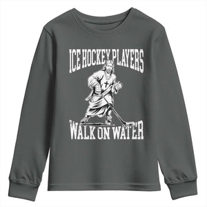 Jesus Ice Hockey Players Walk On Water Youth Sweatshirt Funny Christian Gift TS12 Dark Heather Print Your Wear