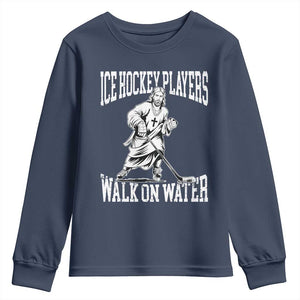 Jesus Ice Hockey Players Walk On Water Youth Sweatshirt Funny Christian Gift TS12 Navy Print Your Wear