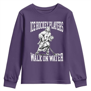 Jesus Ice Hockey Players Walk On Water Youth Sweatshirt Funny Christian Gift TS12 Purple Print Your Wear