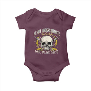 Never Underestimate An Old Who Plays Darts Baby Onesie Funny Darts Fan TS12 Maroon Print Your Wear